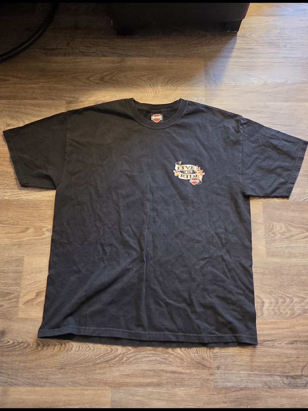 Harley-Davidson Black Short Sleeve Tee with Orange 'Live to Ride' Chest Emblem